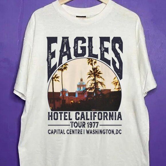 Retro 90s Eagles Hotel California Tour 1977 T-Shirt, Graphic Eagles Band Tee - Picture 2 of 4